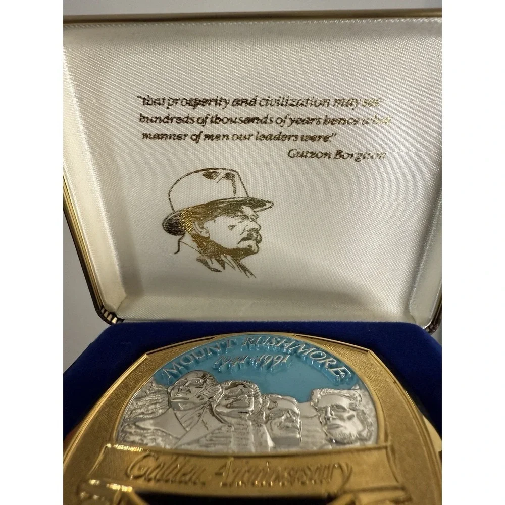 Mount Rushmore Golden Anniversary Belt Buckle - Golden Crest Jewelers In‎ Box